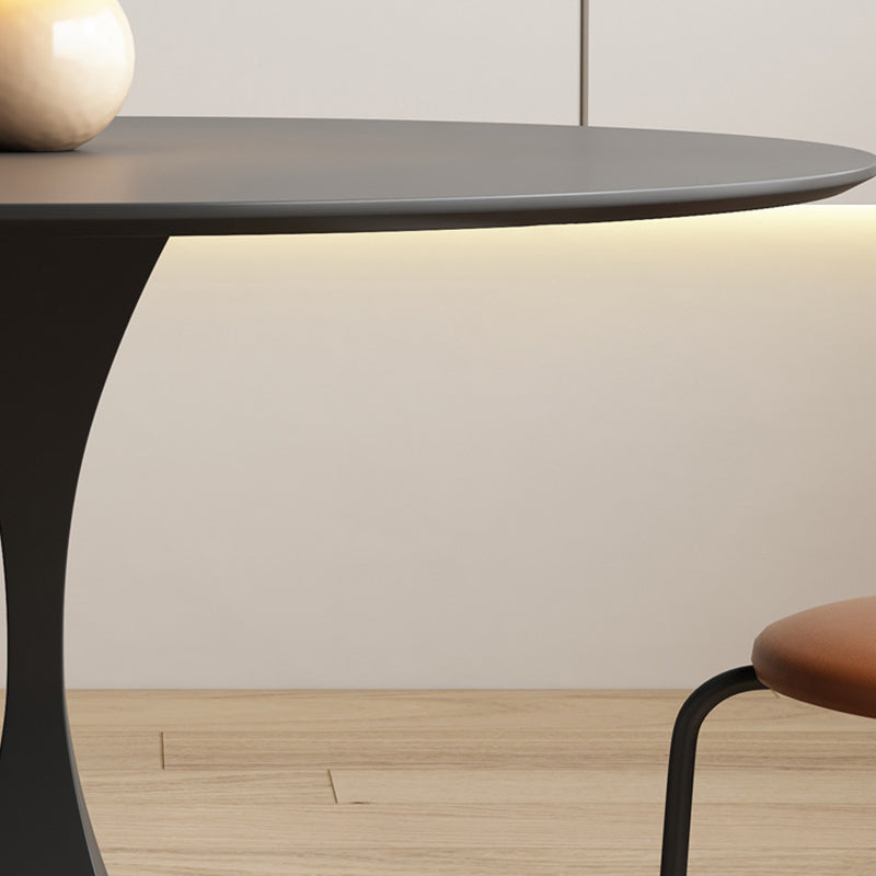 Minimalist Round Rock Slab Metal End Table