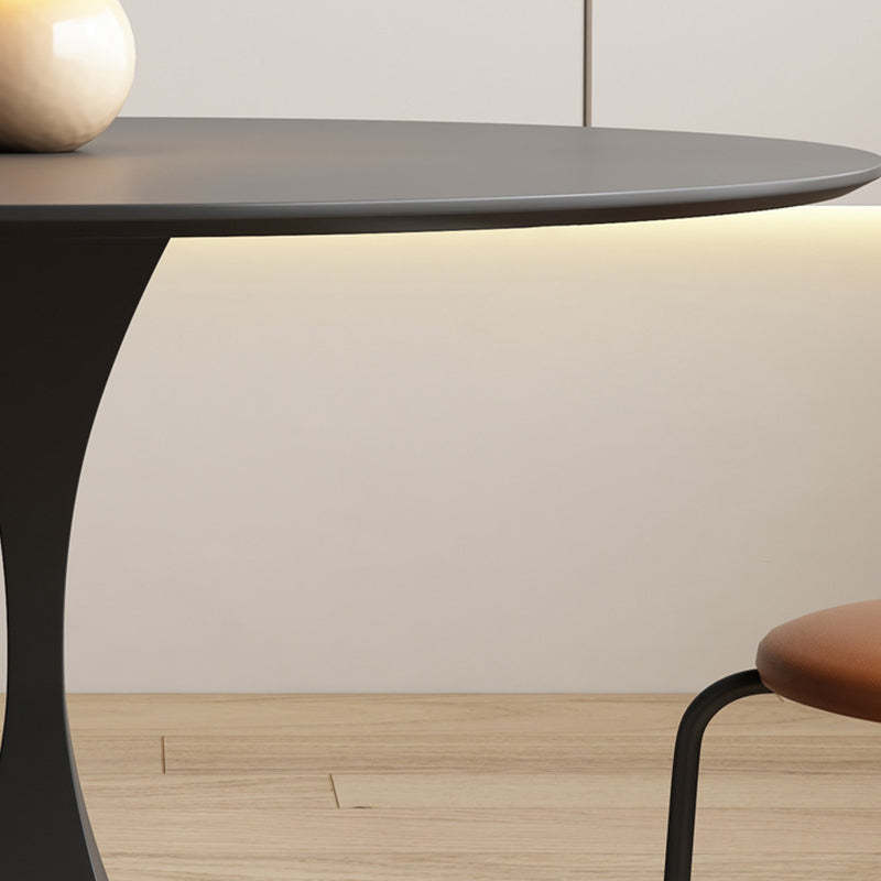 Minimalist Round Rock Slab Metal End Table