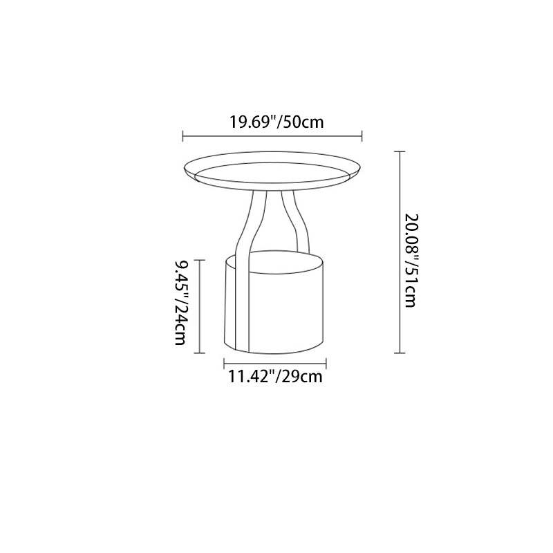 Scandinavian Saddle Leather Metal Drum 1-Tier End Table