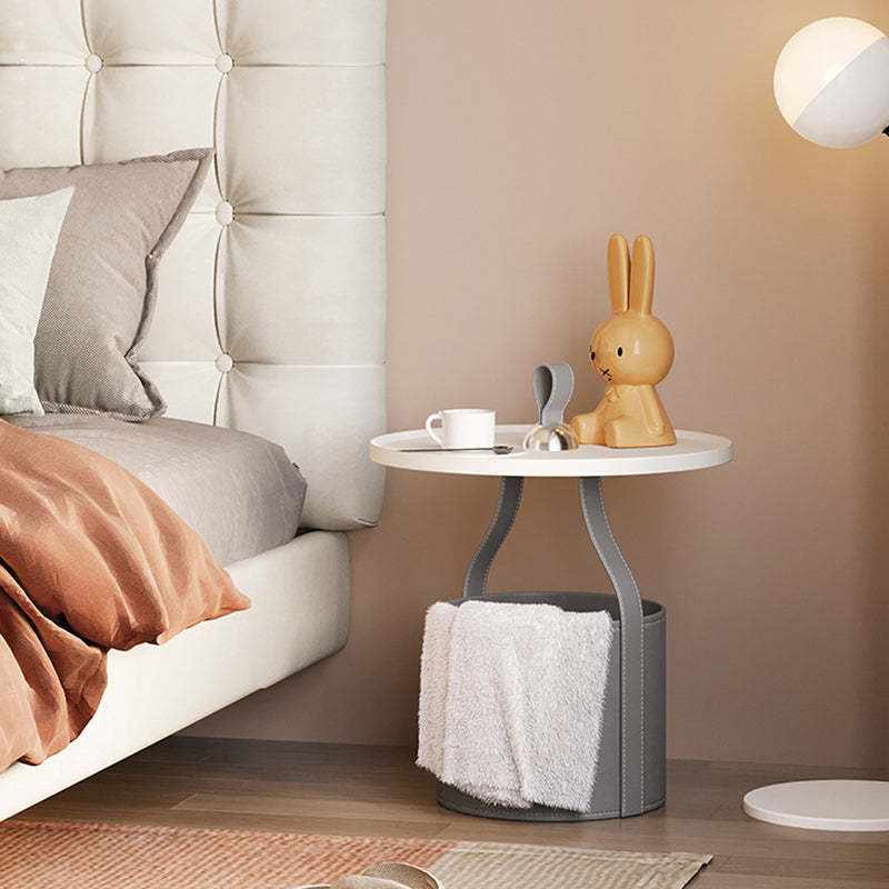 Scandinavian Saddle Leather Metal Drum 1-Tier End Table