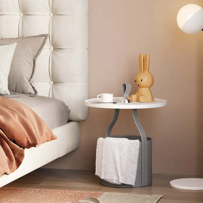 Scandinavian Saddle Leather Metal Drum 1-Tier End Table