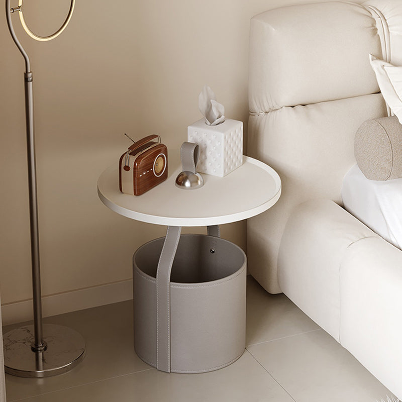 Scandinavian Saddle Leather Metal Drum 1-Tier End Table