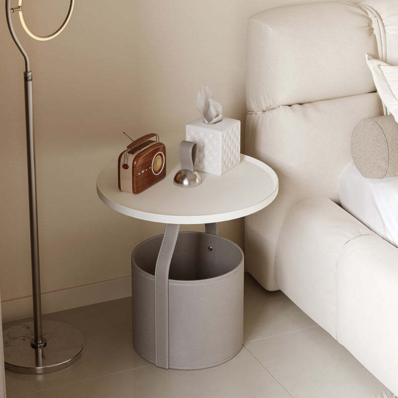 Scandinavian Saddle Leather Metal Drum 1-Tier End Table