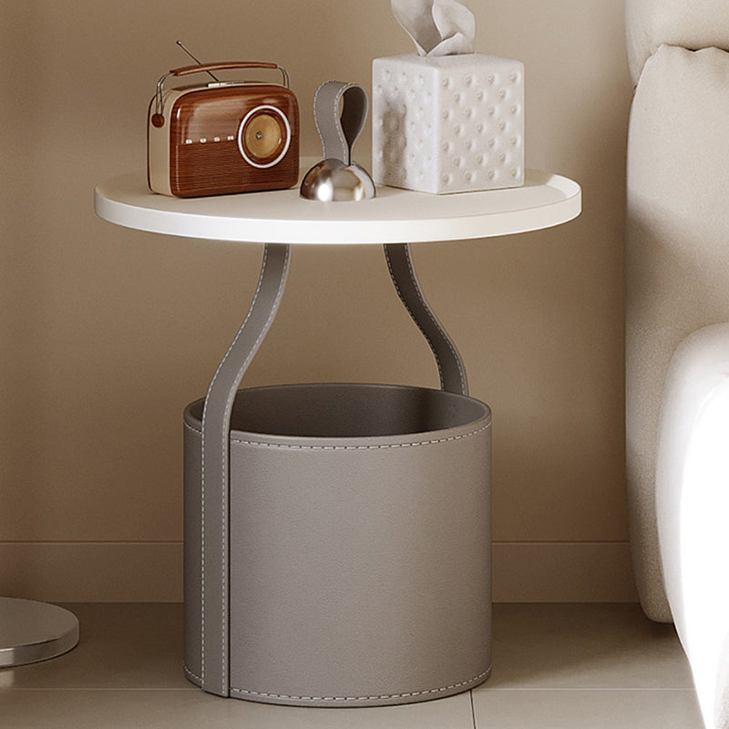 Scandinavian Saddle Leather Metal Drum 1-Tier End Table