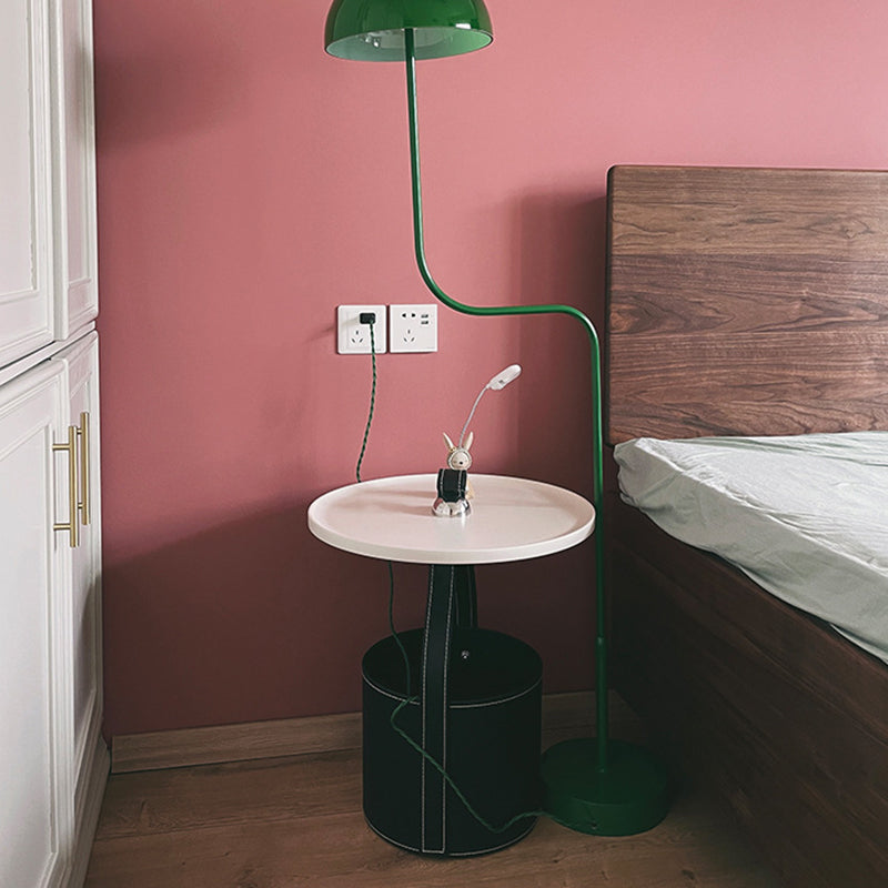 Scandinavian Saddle Leather Metal Drum 1-Tier End Table