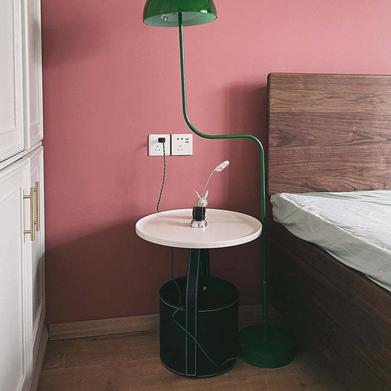 Scandinavian Saddle Leather Metal Drum 1-Tier End Table