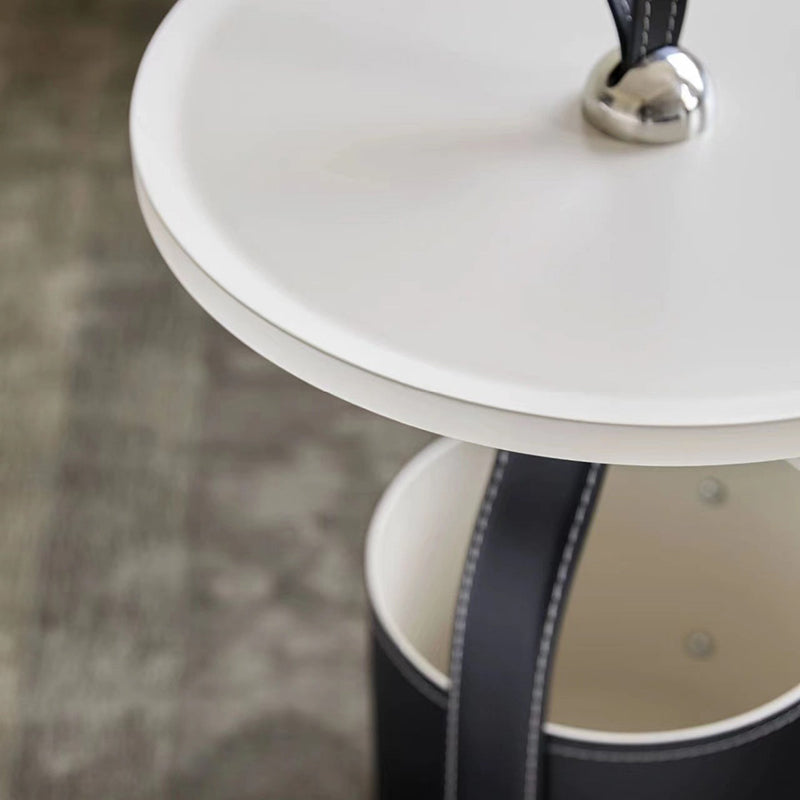 Scandinavian Saddle Leather Metal Drum 1-Tier End Table