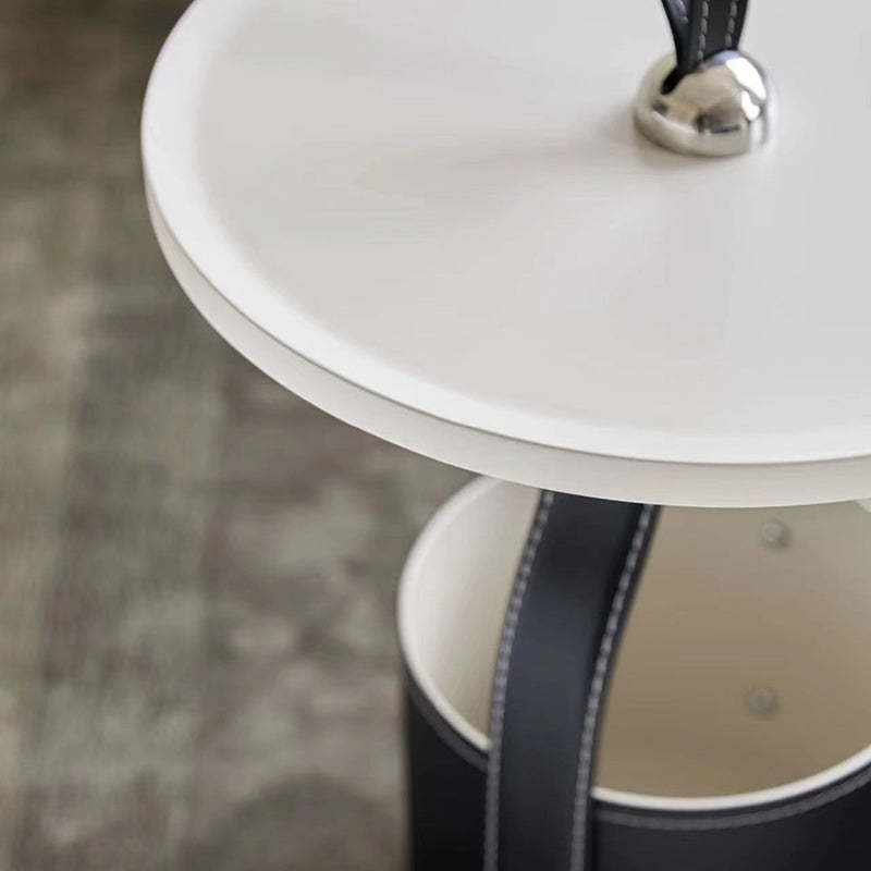 Scandinavian Saddle Leather Metal Drum 1-Tier End Table