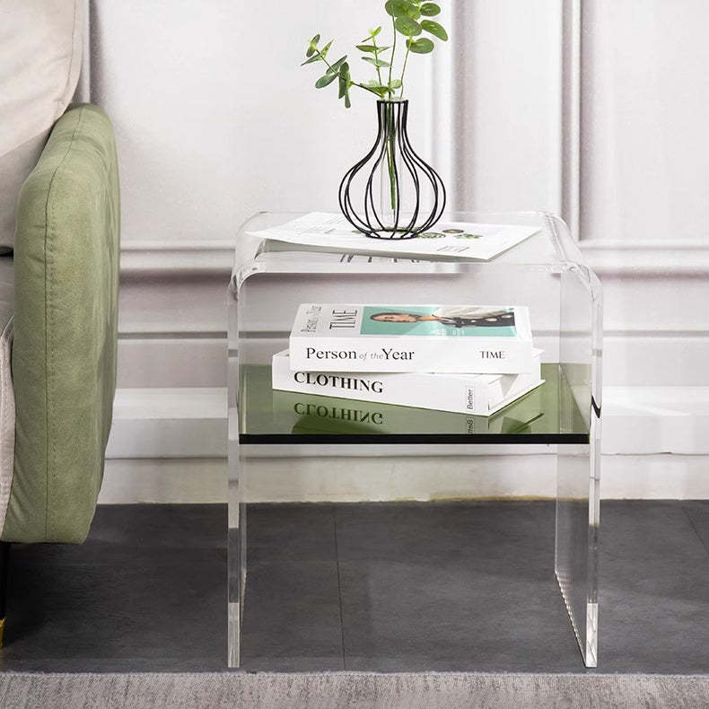 Scandinavian Curved Acrylic Nightstand 2-Tier — Bright Green