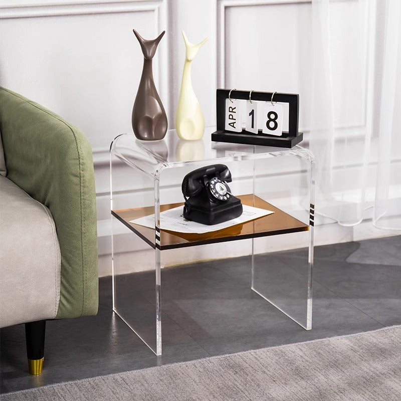 Scandinavian Curved Acrylic Nightstand 2-Tier — Clear