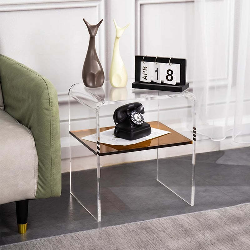 Scandinavian Curved Acrylic Nightstand 2-Tier — Clear