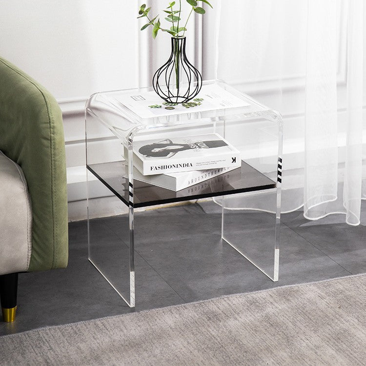 Scandinavian Curved Acrylic Nightstand 2-Tier — Green