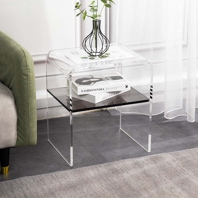 Scandinavian Curved Acrylic Nightstand 2-Tier — Green