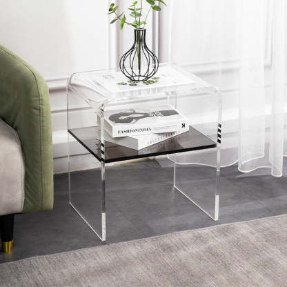 Scandinavian Curved Acrylic Nightstand 2-Tier — Green
