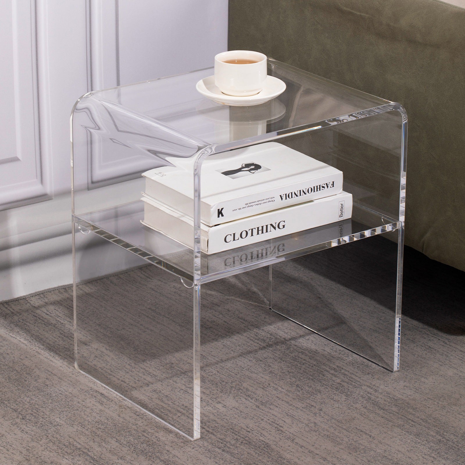 Scandinavian Curved Acrylic Nightstand 2-Tier
