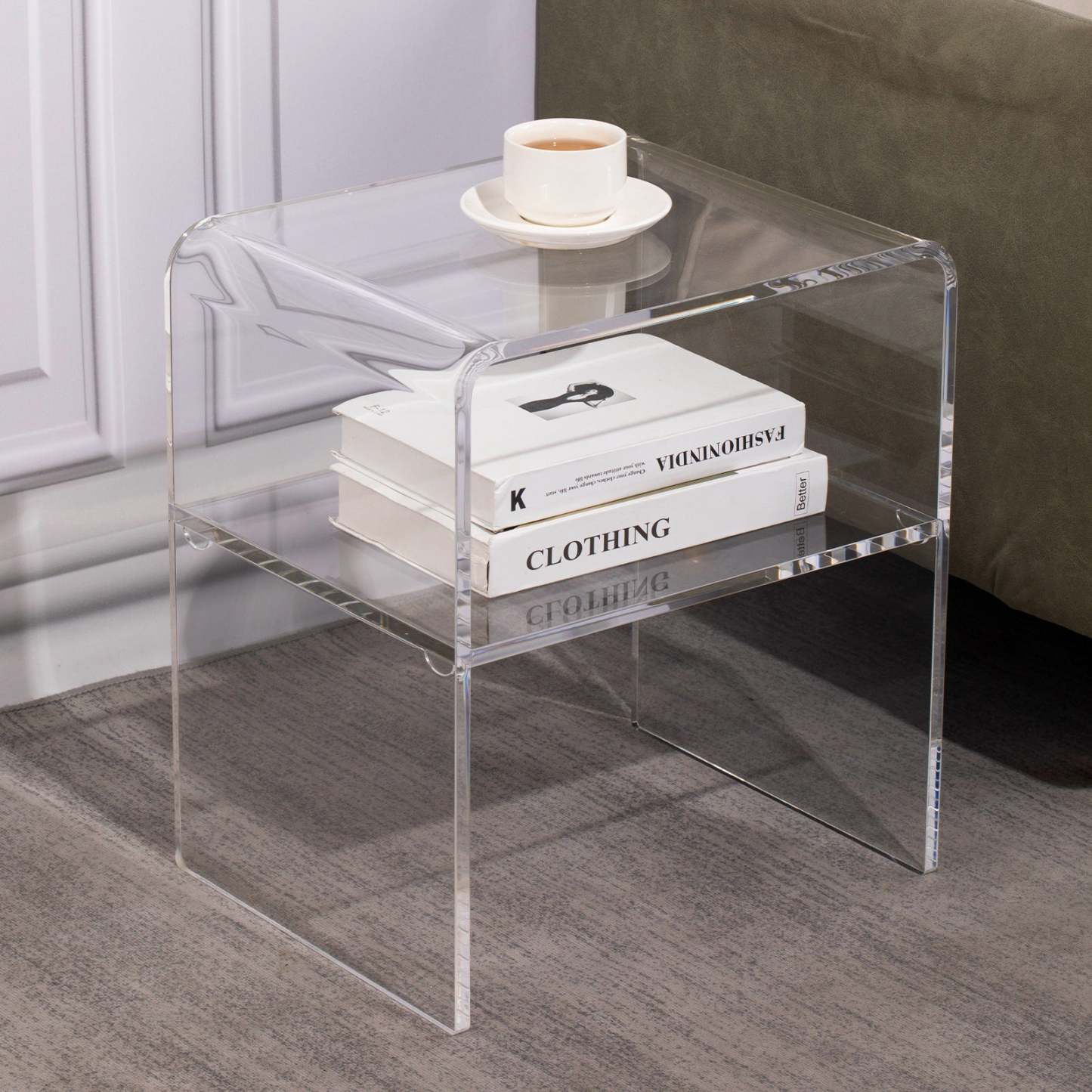 Scandinavian Curved Acrylic Nightstand 2-Tier