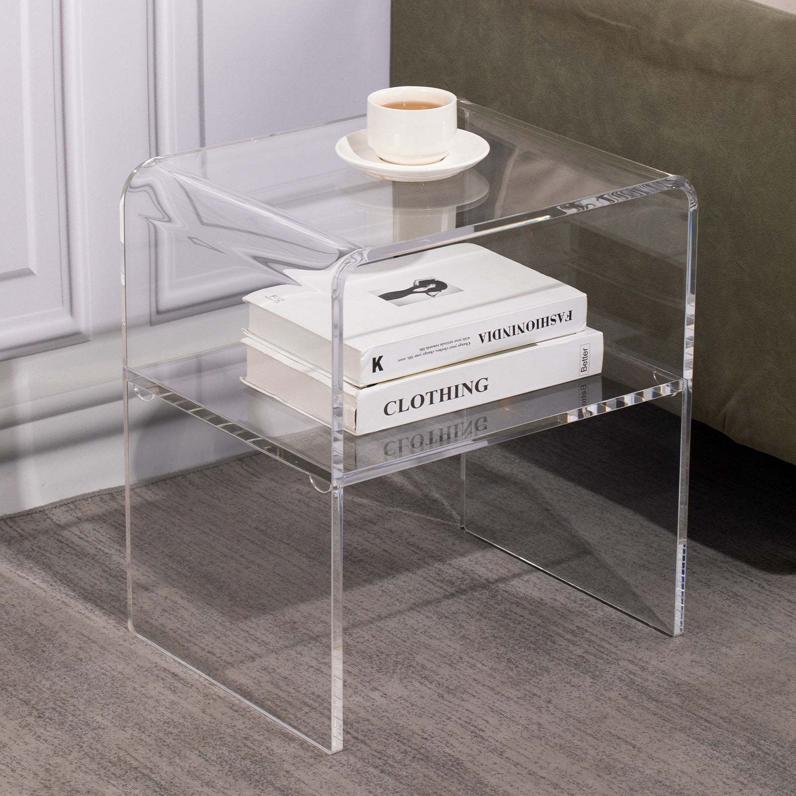 Scandinavian Curved Acrylic Nightstand 2-Tier