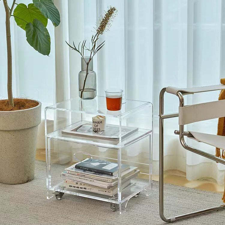 Minimalist oval 2-tier gray end & side tables, Lighom — Clear