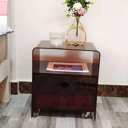 Minimalist Oval Acrylic End Table 2-Tier — Brown