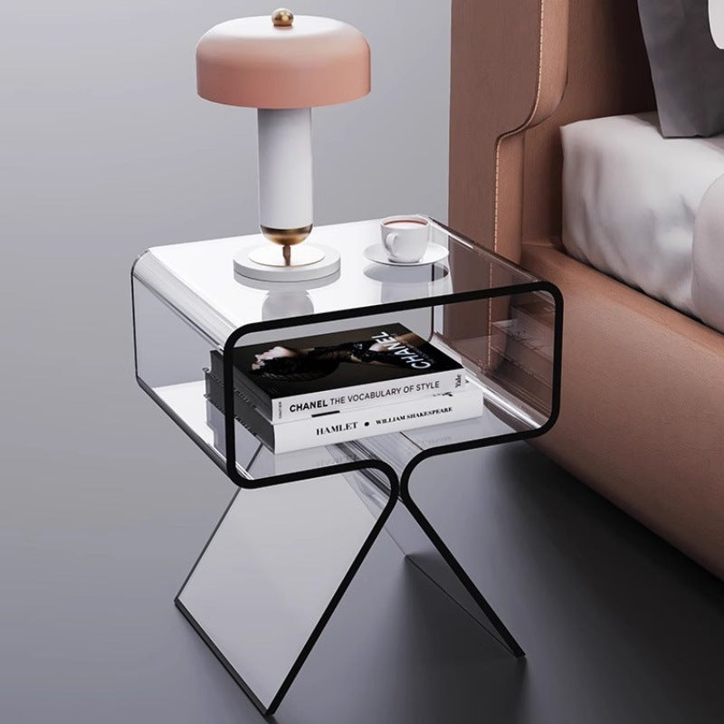 Scandinavian Split-Support Acrylic End Table 2-Tier — Orange