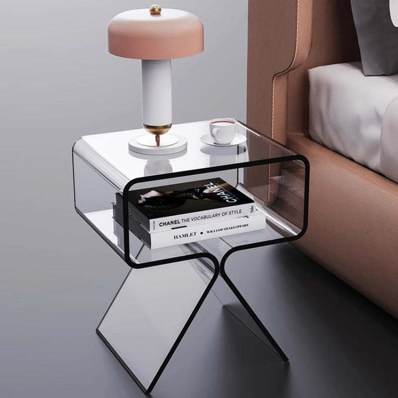 Scandinavian Split-Support Acrylic End Table 2-Tier — Orange