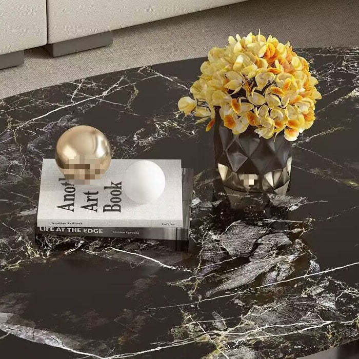 Scandinavian Oval Rock Slab Metal End Table