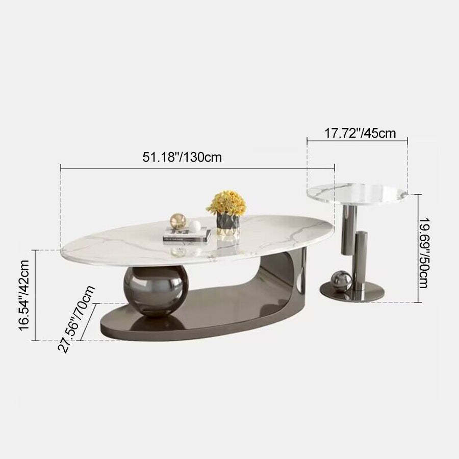 Scandinavian Oval Rock Slab Metal End Table