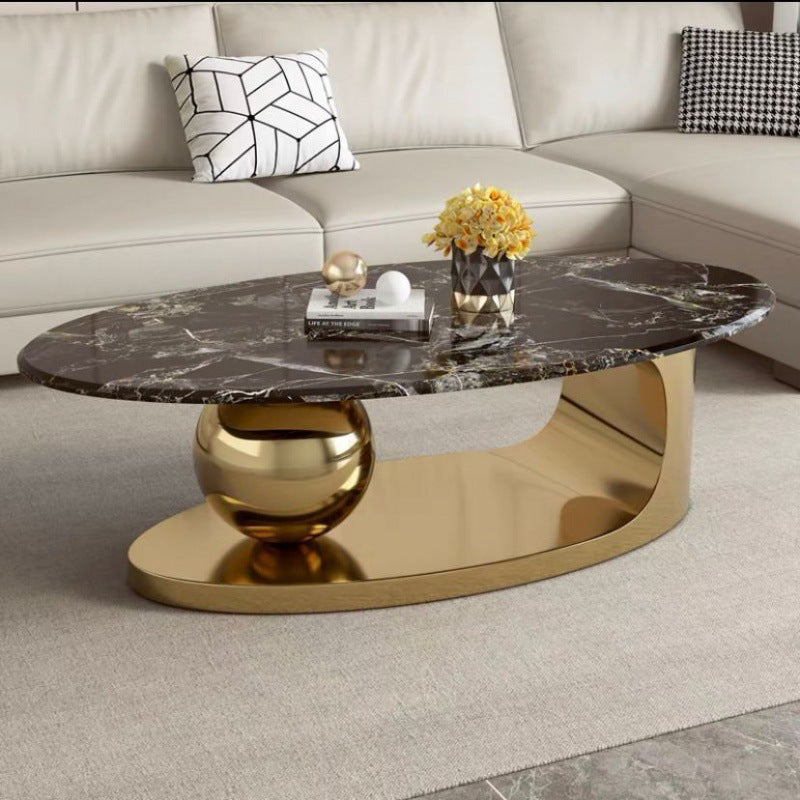 Scandinavian Oval Rock Slab Metal End Table