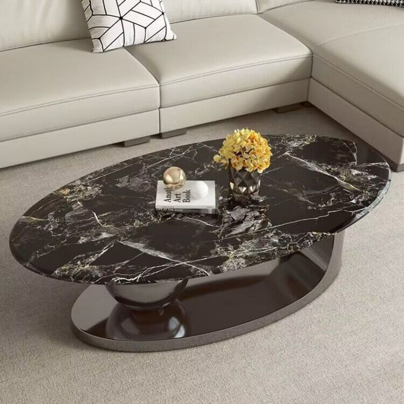 Scandinavian Oval Rock Slab Metal End Table