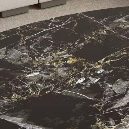 Scandinavian Oval Rock Slab Metal End Table