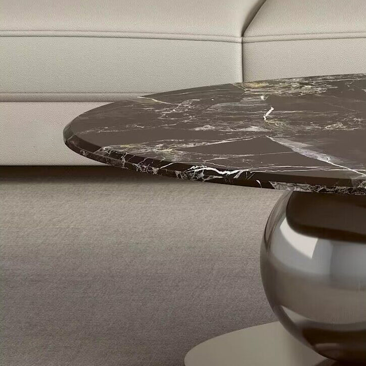 Scandinavian Oval Rock Slab Metal End Table