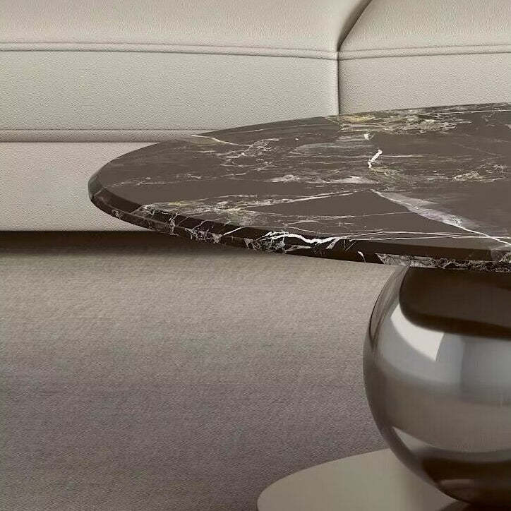 Scandinavian Oval Rock Slab Metal End Table