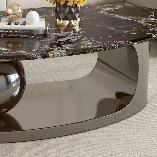 Scandinavian Oval Rock Slab Metal End Table