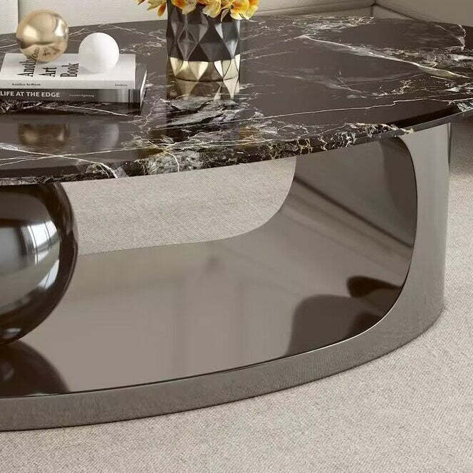 Scandinavian Oval Rock Slab Metal End Table