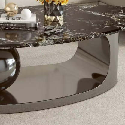 Scandinavian Oval Rock Slab Metal End Table