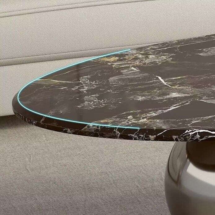 Scandinavian Oval Rock Slab Metal End Table