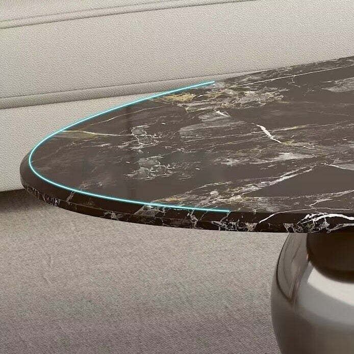 Scandinavian Oval Rock Slab Metal End Table