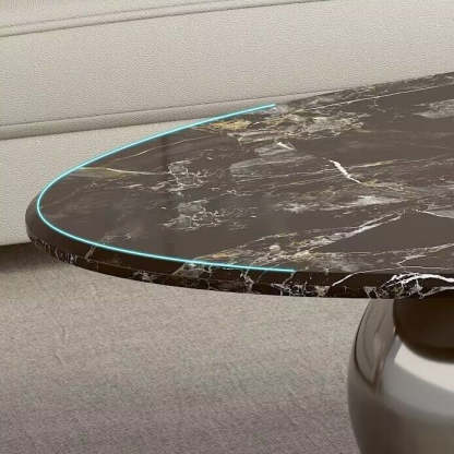 Scandinavian Oval Rock Slab Metal End Table