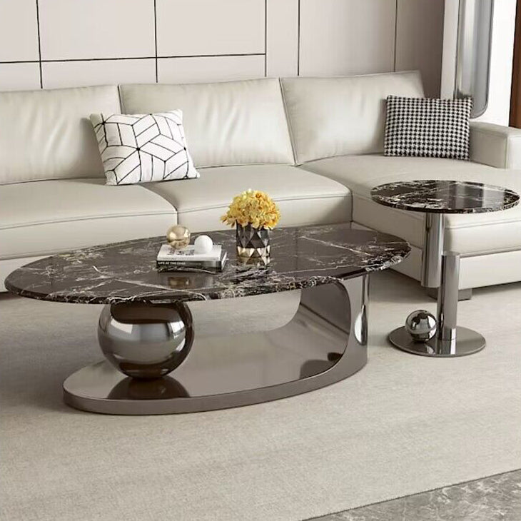 Scandinavian Oval Rock Slab Metal End Table — B & Gold