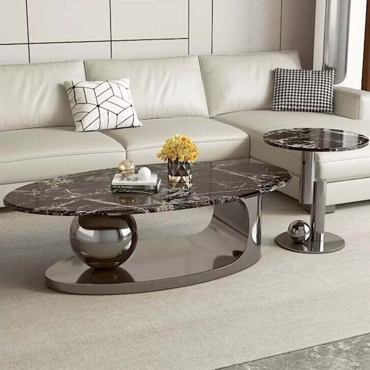Nordic rock slab end & side tables in metal — 17.7" W x 19.7" H / Silver