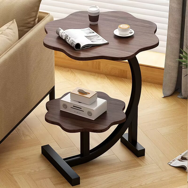 Nordic Flower C-Shaped Carbon Steel End Table — Walnut Color