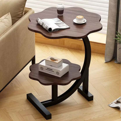 Nordic Flower C-Shaped Carbon Steel End Table — Walnut Color