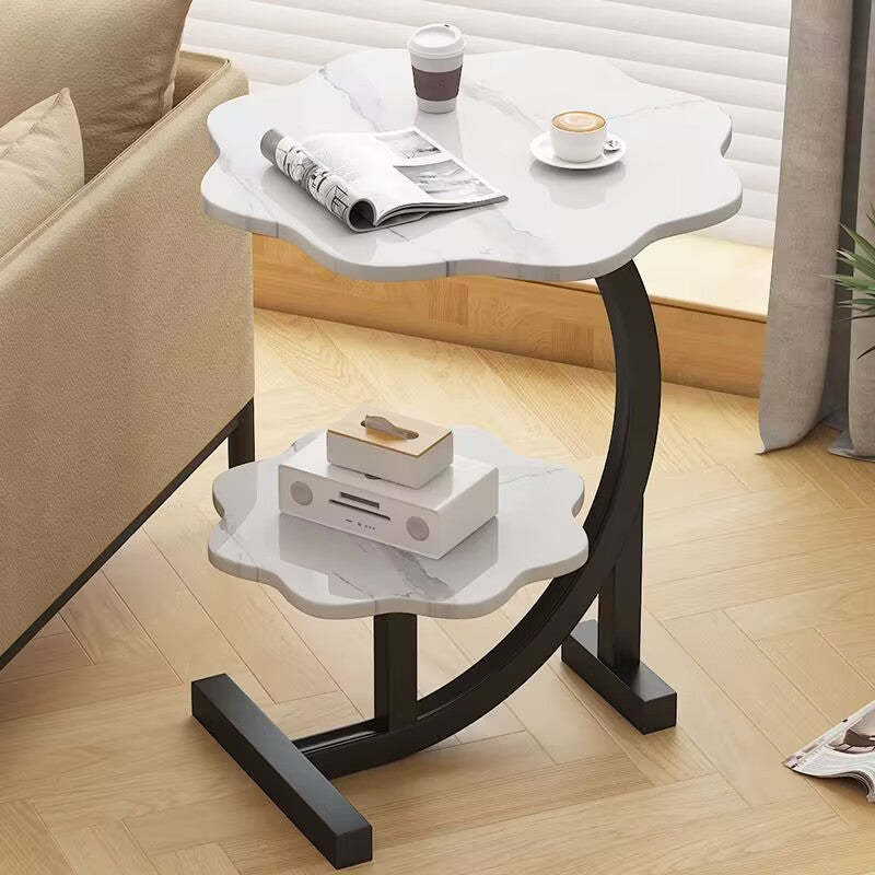 Nordic Flower C-Shaped Carbon Steel End Table — White