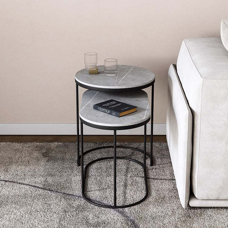 Nordic Elliptical Slab Iron End Table — Black Table Top - Gold Frame