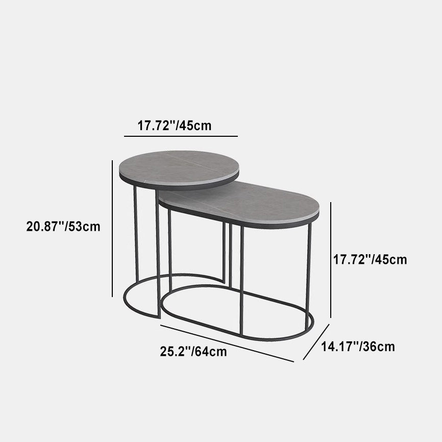 Nordic Elliptical Slab Iron End Table — Gray Table Top - Gold Frame
