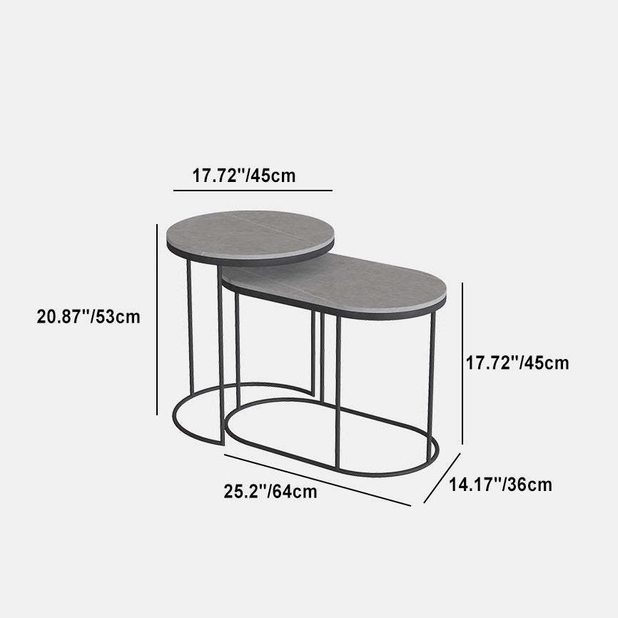 Nordic Elliptical Slab Iron End Table — Gray Table Top - Gold Frame