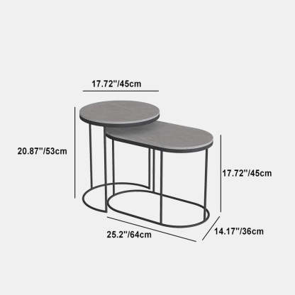 Nordic Elliptical Slab Iron End Table — Gray Table Top - Gold Frame