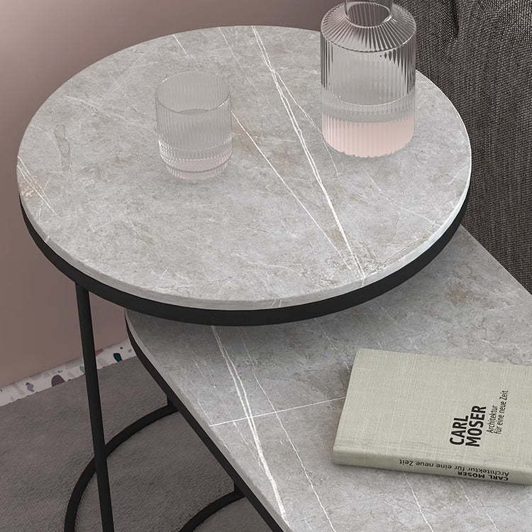 Nordic Elliptical Slab Iron End Table — Gray Table Top - Black Frame