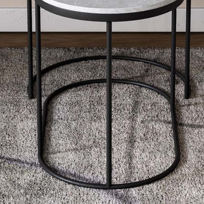 Nordic Elliptical Slab Iron End Table — Black Table Top - Black Frame