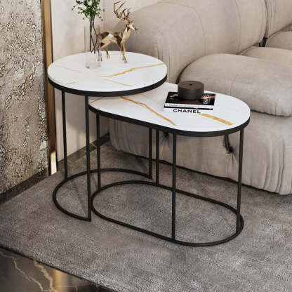 Nordic Elliptical Slab Iron End Table